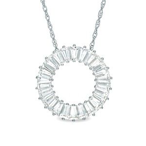 ZALES Baguette White Lab-Created Sapphire Circle Pendant in Sterling Silver